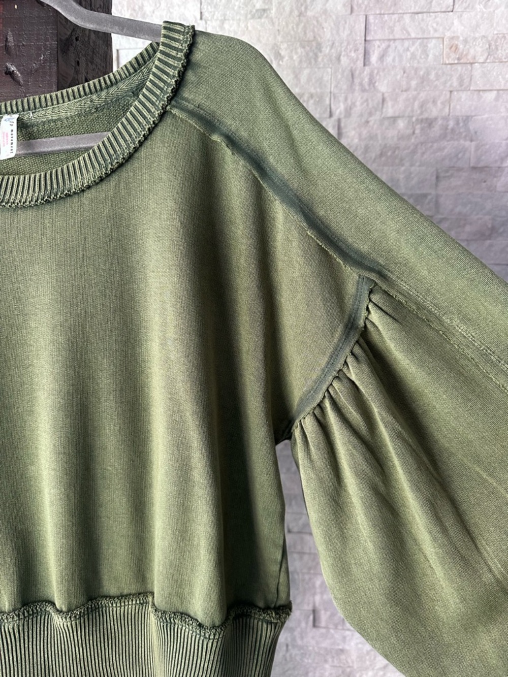 FP Movement by Free People Olive Green Washed Pullover Boho Sweatshirt Size M - Picture 7 of 9